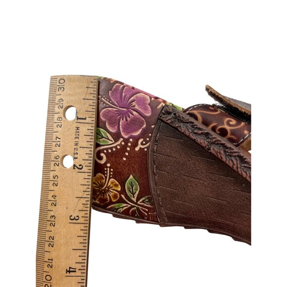Elite By Corkys Women's Size 7 Leather Floral Wedge Sandals Shelby - Picture 7 of 8